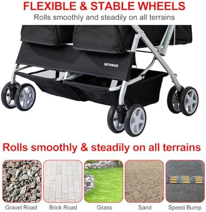 Double Pet Stroller for 2 Small Dogs & Cats, Side-by-Side Twin Travel Carriage with Safety Leashes, Mesh Windows & Double Storage Baskets, Lightweight & Foldable, 44lbs Capacity, Black