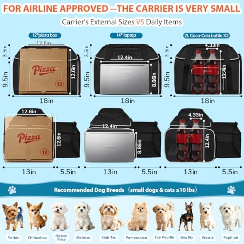 Petskd Top and Side Expandable Small Pet Carrier Airline Approved, Black