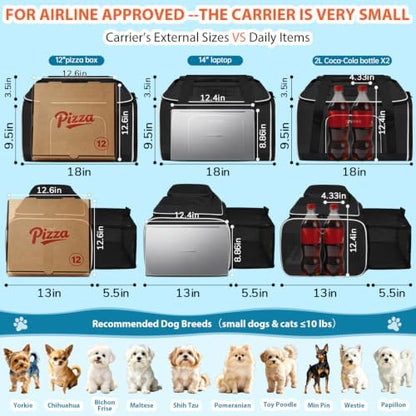 Petskd Top and Side Expandable Small Pet Carrier Airline Approved, Black