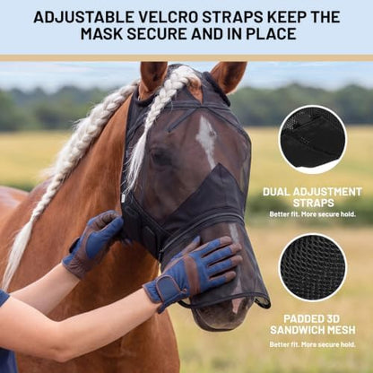 Horse Fly Mask Without Ears, Removable Nose Cover, Large