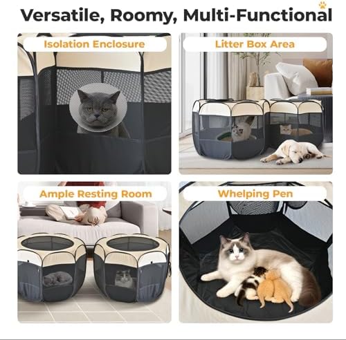 2-in-1 Pop Up Cat Playpen, Detachable into 2 Separate Pens, Assembly-Free Portable Puppy House Collapsible Dog Crates Pet Pen Tent Kennel Kitten Enclosure Cage Indoor Outdoor Foldable(S)