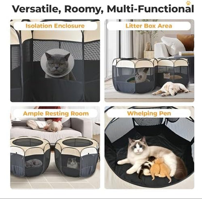 2-in-1 Pop Up Cat Playpen, Detachable into 2 Separate Pens, Assembly-Free Portable Puppy House Collapsible Dog Crates Pet Pen Tent Kennel Kitten Enclosure Cage Indoor Outdoor Foldable(S)