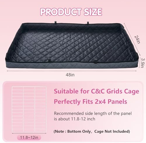 FunFurry Quilted Guinea Pig Cage Liner, Reversible & Absorbent Bottom Base, Cage Liners for Small Animals, Hamster Chinchilla Hedgehog Ferret Rabbit. (Dark Grey-Quilted, 24" X 48")