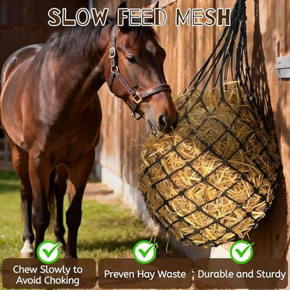 3 Pcs 47" Hay Nets for Horses with Straps & Hooks