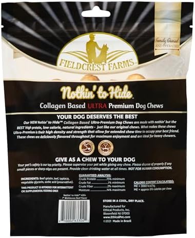 Fieldcrest Farms Nothin' to Hide Collagen-Based Dog Chews, Wishbone, Beef Flavor, Ultra-Premium, for Dogs Over 50lbs, Easily Digestible, Supports Skin, Coat, Joints & Muscles, 7-Inch, 2 Pieces
