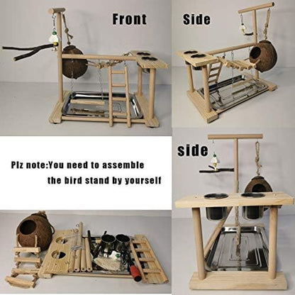 Hamiledyi Bird Playground Parakeet Play Stand Wooden Parrot Perch Gym