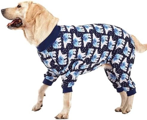 LovinPet Big Dog Pajamas, Pet PJs, Full Coverage, Blue Triangle Print, 3XL
