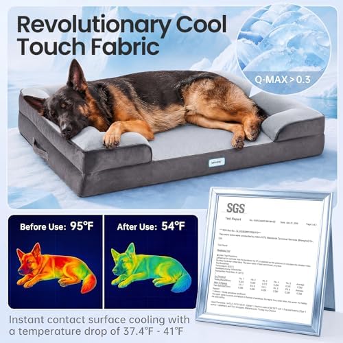 OhGeni Orthopedic Cooling Dog Bed Couch, Memory Foam, 44-inch (Cool Gray)