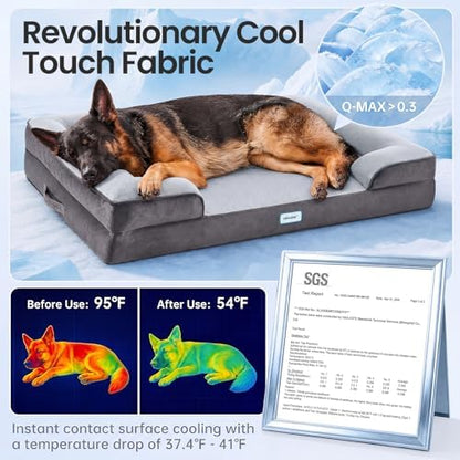 OhGeni Orthopedic Cooling Dog Bed Couch, Memory Foam, 44-inch (Cool Gray)