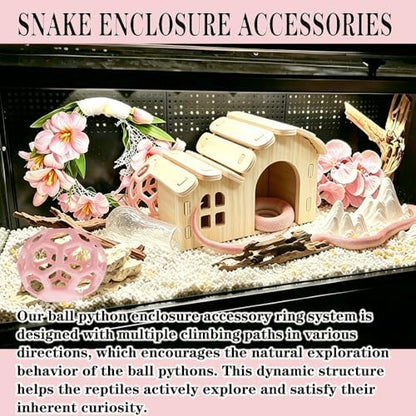 Reptile Hiding Branch &Ball Python - Enrichment Toys for Corn Snake,Tulip Artificial Bouquet Plant Artificial Decor for Snake Cage,Wood House for Leopard Gecko Habitat Lizard Chameleon Ball Pythons