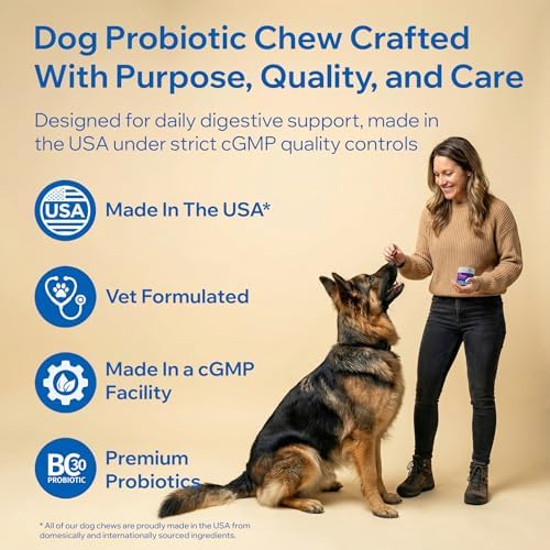 Dog Probiotics For Gut Health, Digestive Health, Sensitive Stomach, Diarrhea, Immunity, Skin/Coat - Probiotics Prebiotics for Dogs - Digestive Enzymes for Gut Flora - Constipation & Gas Relief for Dog