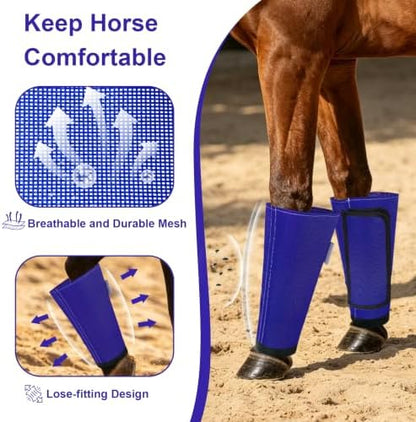 Fly Boots for Horses Set of 4, Equine Loose Fitting Leggings (Royal Blue)
