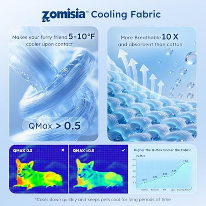 ZOMISIA Premium Cooling Blanket for Large Dogs - Q-MAX>0.5 Breathable Washable Dog Cooling Mat, Travel Soft Pet Summer Essentials, Grey, 50"x60"