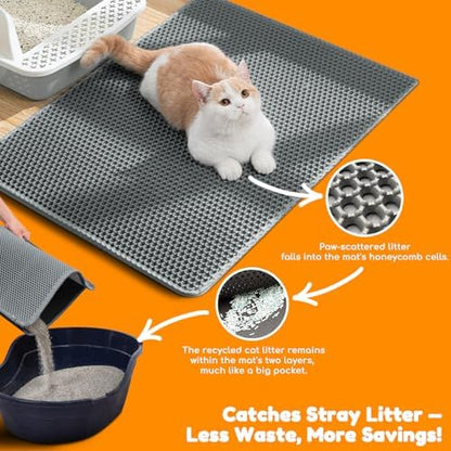 Cat Litter Mat 31"x24",Double Layer EVA Litterbox Mat Dark Gray