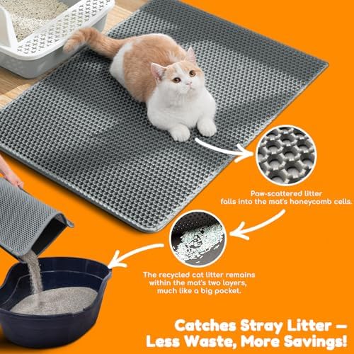 Cat Litter Mat 24"x16",Double Layer EVA Litterbox Mat Dark Gray