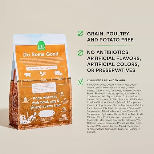 Open Farm Grain Free Dry Dog Food, Pork Kibble, 11lb Bag