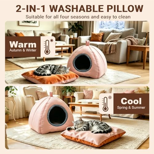 Cat Caves for Indoor Cats, Pink Cat Cave House for Kittens and Small Dogs