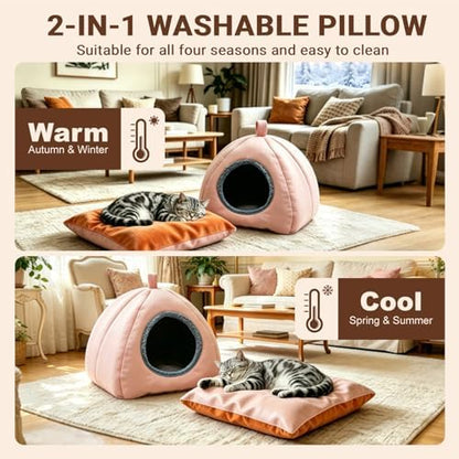 Cat Caves for Indoor Cats, Pink Cat Cave House for Kittens and Small Dogs