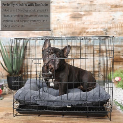 Crate Beds for Small Dogs,Comfort Fluffy Plush Dog Bed Kennel Pads for Crates 24 x 18 Inch, Non-Slip and Machine Washable Pet Sleeping Mat for Puppy/Cat,Dark Grey
