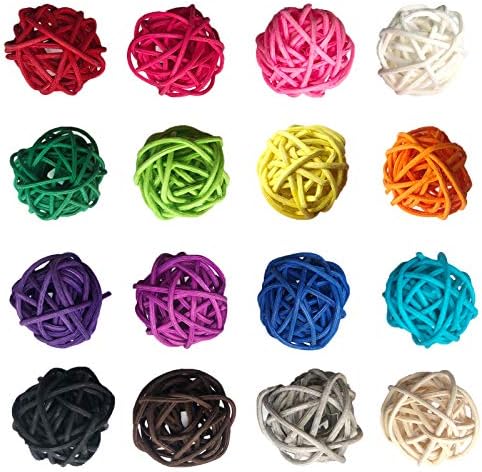 Benvo Rattan Balls 32 Pack 1.2 inch Wicker Ball Birds Quaker Parrot Parakeet Chewing Pet Bite Ball for Budgies Conures Hamsters Ball Orbs Crafts DIY Accessories Vase Fillers (Multi-colored)