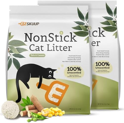 EZSKUUP Non-Stick Bottom Tofu Cassava Cat Litter, Ultra Clumping 2Pack,18Lb