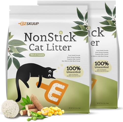 EZSKUUP Non-Stick Bottom Tofu Cassava Cat Litter, Ultra Clumping 2Pack,18Lb