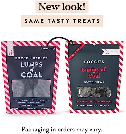 Bocce's Bakery Lumps of Coal Recipe Treats for Dogs, Wheat-Free Everyday Dog Treats, Made with Real Ingredients, Baked in The USA, All-Natural Soft & Chewy Cookies, Peanut Butter & Molasses, 6 oz