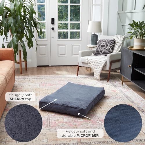 Happy Hounds Daisy Deluxe Supportive Sherpa Dog Bed, Large (48 x 36 in.), Prussian Blue