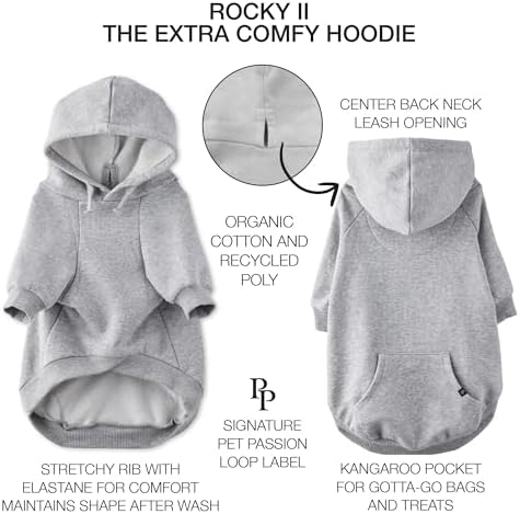 Pet Passion Rocky II Dog Hoodie, Heather Grey, XXX-Small