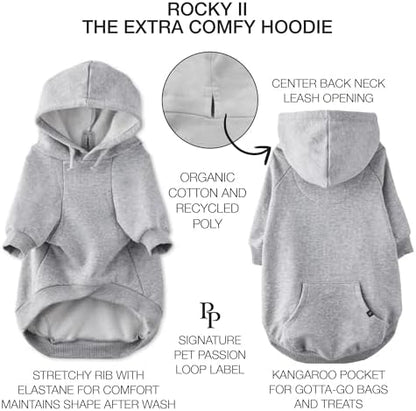 Pet Passion Rocky II Dog Hoodie, Heather Grey, XXX-Small