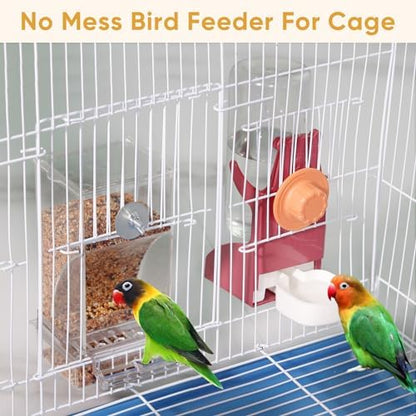 Kenond No Mess Bird Feeders Water Dispenser Set，Automatic Feeders for Cage