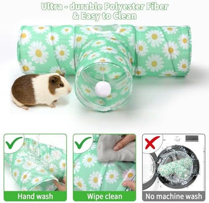 Rypet Guinea Pig Tunnel Hideout 3-Way Collapsible Small Pet Tubes, Daisy