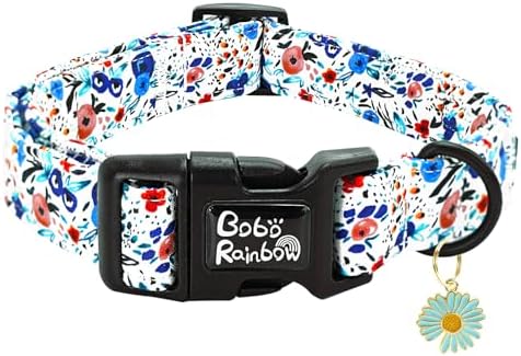 Dog Collar-Cute Flower Adjustable Pet Collars Soft Comfortable Puppy Collar Blue Cotton Dog Collars Durable Necklace Gift for Small Dogs