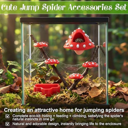 6 Pcs Jumping Spider Enclosure Accessories with Magnetic Mushroom Hide