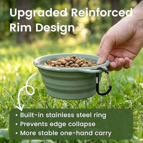OHMO Small Collapsible Dog Bowls, Steel Rim, 12oz, 2pcs, Camo&Sage Green