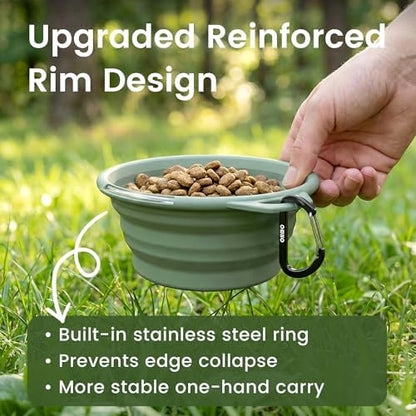 OHMO Small Collapsible Dog Bowls, Steel Rim, 12oz, 2pcs, Camo&Sage Green