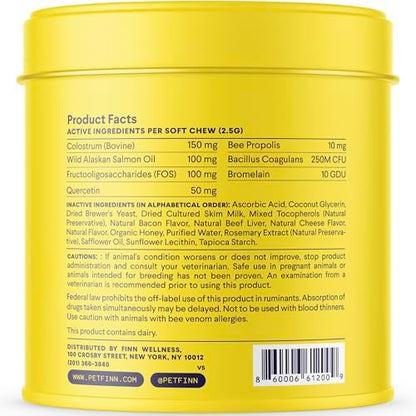 Finn Allergy & Itch Soft Chews for Dogs - Colostrum & Bee Propolis - 90 Ct