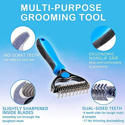 Pet Grooming Rake, Dog Undercoat Rake Cats Shedding Brush Double-Sided Deshedding Dematting Tool Brushes Comb for Dogs & Cats to Easy Remove Undercoat Mats Tangle
