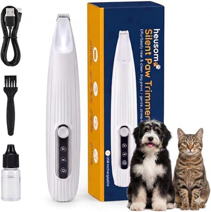 Silent Pet Paw Trimmer | Cordless Paw Trimmer for Grooming w/Light