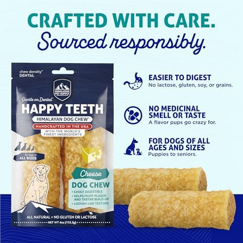 Himalayan Dog Chew Happy Teeth Yak Cheese Crunchy Dog Chew, Cheese 2 Count