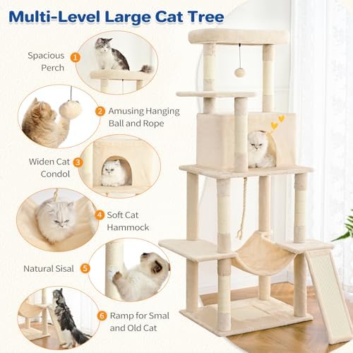 ABCPET 63" Multi-Level Cat Tree Tower for Indoor Cats, Beige