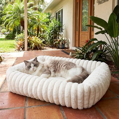Square Cat Bed Orthopedic Pet Bed with Pillow Super Soft Rabbit Fur Small Dog Beds, Calming Plush Kitten Bed with Removable Washable Cover & Anti-Slip Bottom cat beds for Indoor Cats self Warming
