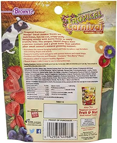 F.M. Brown's Tropical Carnival Hoops Small Animal Treats, 3-oz Bag - Vitamins and Minerals for Rabbits, Guinea Pigs, Chinchillas, Mice, Rats and Hamsters, Supports Healthy Teeth and Gums