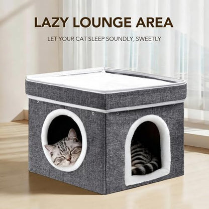 Cat Bed for Indoor Cats Cube House,Bedsure Cat Beds for Indoor Cats - Large Cat Cave for Pet Cat HouseFoldable Cat Hideaway,DIY Free Combination Configurable Play Tower Condo for Cats（3 piece）