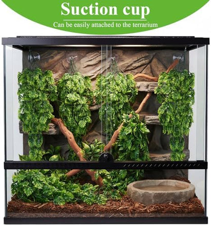 Suncalla 8 Pack Reptile Plants Terrarium Hanging Plant Vine Boston Climbing Terrarium Plant with Suction Cup for Bearded Dragons Lizard Crested Gecko Snake Crab Tank(Popular Series,Green)