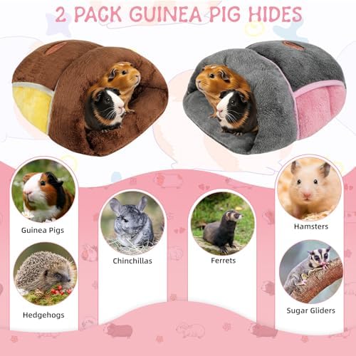YUEPET 2 Pack Guinea Pig Bed, Slipper Cuddle Sack, Grey & Brown