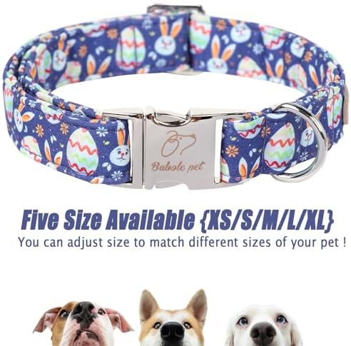 Easter Dog Collar, Cute Easter Bunny Eggs Pet Collar with Metal Buckle, Durable Adjustable Holiday Dog Collars for Small Medium Large Dogs XS