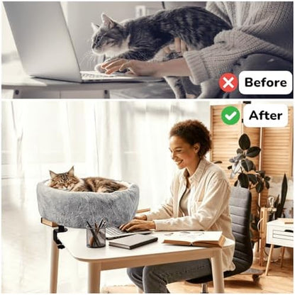 Cat Desk Bed, XL, Reversible 2-Tone, Adjustable, Light Gray