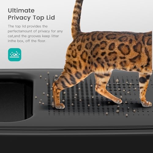 XL Stainless Steel Cat Litter Box with Lid, Top Entry, Mat & Scoop Included