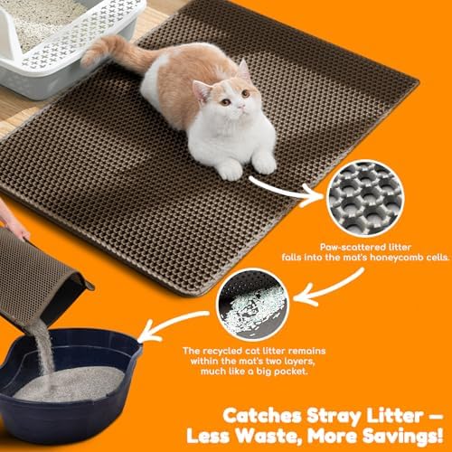 Cat Litter Mat 35"x24",Double Layer EVA Litterbox Mat Brown